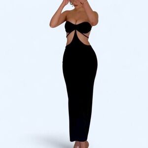 NWT Leau Maxi Cutout Dress Women’s XL Black Double Lined Stretch Strapless